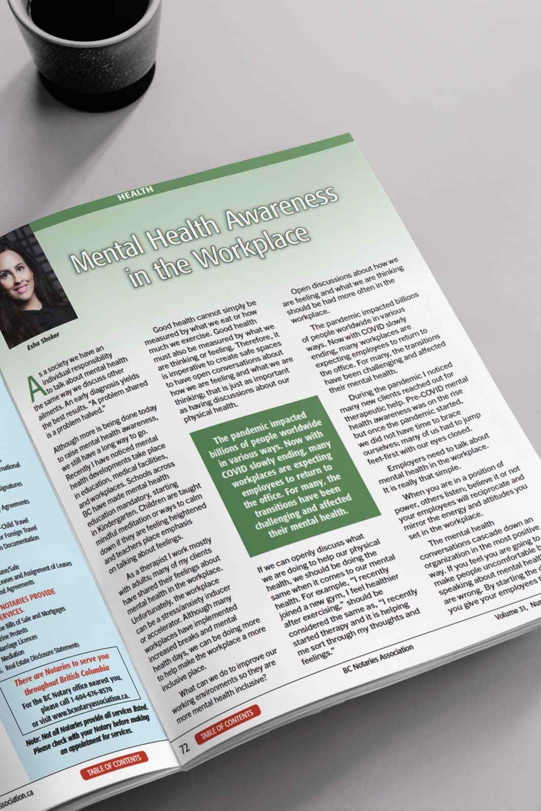 The Scrivener BC Notaries Association feature on workplace mental health